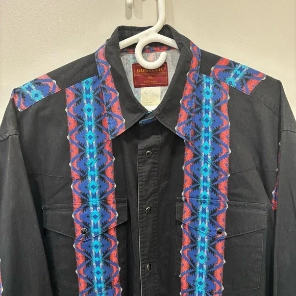 Rustler By Wrangler Vintage Pearl Snap Button Down Shirt Men’s Size XL - Picture 3 of 12